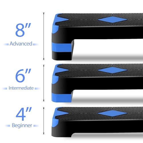 F2C 26.5 Inches Step Aerobics Stepper Platform with 3 Risers, Home Gym Workout Equipment, Fitness Exercise Equipment, Exercise Workout Stepper - color: Blue