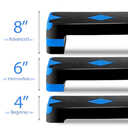 F2C 26.5 Inches Step Aerobics Stepper Platform with 3 Risers, Home Gym Workout Equipment, Fitness Exercise Equipment, Exercise Workout Stepper - color: Blue