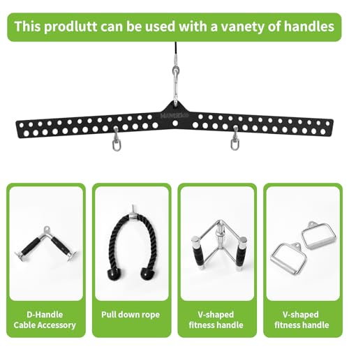 Multi-Grip LAT Pull Down Bar Hardened Powder-Coated Finish, 360° Rotating Stainless Steel Adapter, Neutral & Wide Grip Spreader Bar for Pulley System Gym & Cable Machines - color: BLACK-32in
