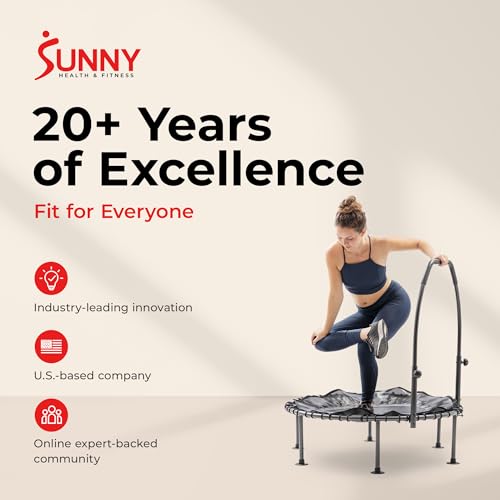 Sunny Health & Fitness 36”/40”/48” Bungee Exercise Trampoline for Adults with Adjustable Foam U-Shaped Handlebar – Home Indoor Cardio, Silent & Low Impact Bounce - size: 40" trampoline