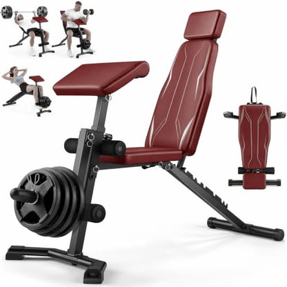 OPPSDECOR Adjustable Weight Bench, 800 LBS Foldable Workout Bench with Leg Extension & Preacher Curl, Extended Headrest, Incline Decline Flat, Heavy Duty Bench Press for Home Gym Strength Training