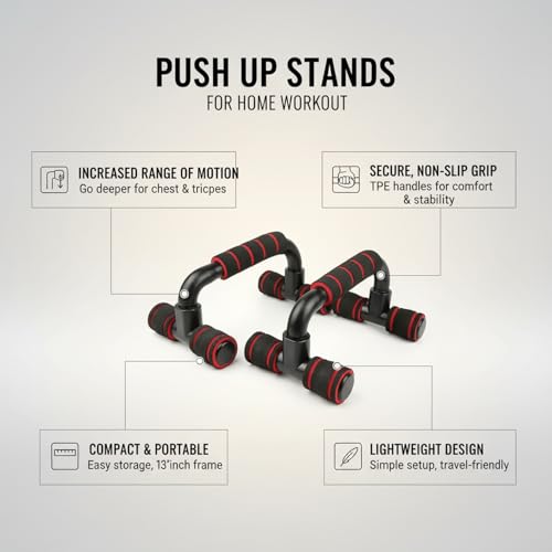 Push Up Stands for Home Workout, TPE Handles Increase Range of Motion, Compact Strength Training Equipment for Chest and Triceps (1 PC) - color: Red