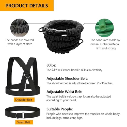 80lb Speed Training Equipment, Resistance Band Exercising Set - size: 9.8ft