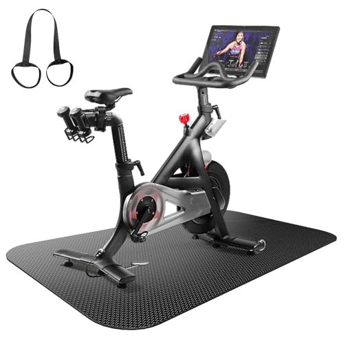 Bike Mat, Exercise Mat for Carpet & Hardwood Floors, Cushioned, Black - size: 23.6" × 47.3"