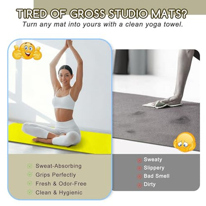 Hot Yoga Towel Set (2-Pack) – Super Absorbent, Skidless Sweat Towel for Hot Pilates, Bikram & Fitness - color: Yellow
