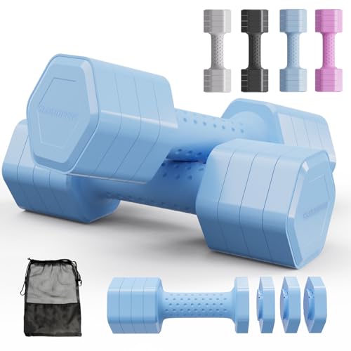 Adjustable Dumbbell Set of 2, 4 in 1 Free Weights Dumbbells Set, Hand Weights for Women at Home, 5 lb Dumbbells Set with Non-slip Comfort Handle for Home Gym Exercise Workout Training - color: Blue