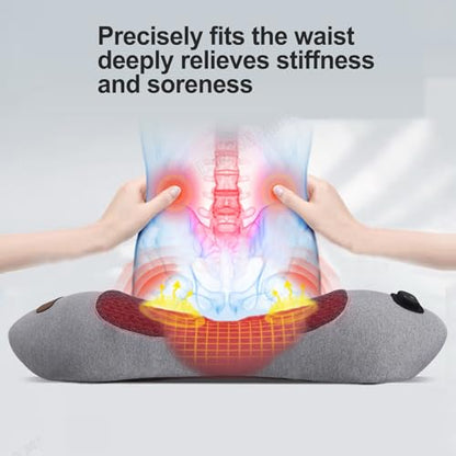 3 in 1 Back Massager, Electric Lumbar Support Pillow Heat Vibration Massage Lower Back Spine Decompression Device, Light Gray