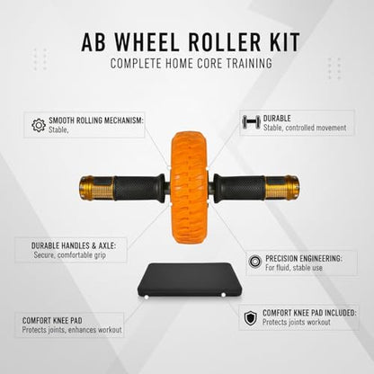 Ab Wheel Roller with Knee Pad - Orange Exercise Wheel for Core Training & Home Workouts
