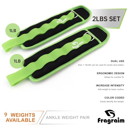 Ankle Weights for Women, Men and Kids - 1/2/3/4/6/8/10/12/15/20 LBS 1 Pair Strength Training Wrist/Leg/Arm Weight with Adjustable Strap for Jogging, Gymnastics, Aerobics, Home Fitness, Physical Therapy - style: 2Lbs Pair (1lb x 2) - Green