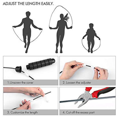 Jump Rope, Tangle-Free Rapid Speed Jumping Rope Cable with Ball Bearings for Women, Men & Kids, Adjustable Steel Jump Rope with Foam Handles for Home Gym Exercise Fitness Workout Equipment & Slim Body
