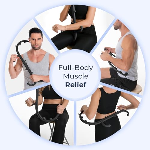 Deep Tissue Back & Neck Massager - Back Massager Stick for Pain Relief, Muscle Knot Remover, Trigger Point Massage Tool for Full Body, Shoulders, Legs - Pressure Point Massage Tool (Black) - color: Black