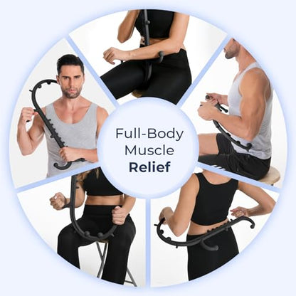 Deep Tissue Back & Neck Massager - Back Massager Stick for Pain Relief, Muscle Knot Remover, Trigger Point Massage Tool for Full Body, Shoulders, Legs - Pressure Point Massage Tool (Black) - color: Black