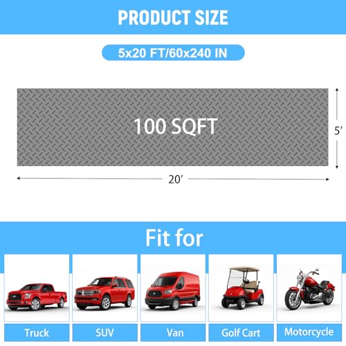 5x20 FT Garage Floor Mat, 2.8mm Thickened Diamond Plate - color: Gray, size: 5x20 FT