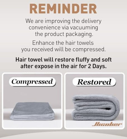 Hicober Microfiber Hair Towel Wrap, Fast Drying Hair Towels for Women, Soft Lightweight Quick Dry Turban for Curly & Long Hair–3 Pack(Blue/Grey/Pink)