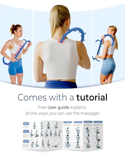 Back and Neck Massager for Pain Relief Deep Tissue, Upgraded Full Body Trigger Point Cane Massage Tools, Massage Stick Pressure Point Hook, Muscle Knot Remover Tool (Blue)