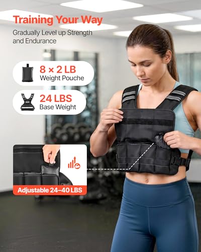 VEVOR Adjustable Weighted Vest, 4-10lbs/20-32lbs/24-40lbs/40lbs Comfortable X-Shape Body Weight Vest Set with 6/8 Weight Packs and Reflective Stripe, for Men Women, Workout Equipment for Strength Training Running Jogging - size: 24-40 lbs