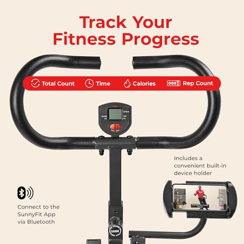 Sunny Health & Fitness Smart Heavy Duty Row-N-Ride, Squat Assist Trainer for Full Body Workout, 350 LB Capacity, 5-Level Resistance, Padded Seat, and Free SunnyFit App Connection – NO. 077PLUSSMART