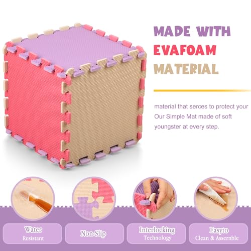 Nuanchu 60 PCS Kids Foam Puzzle Mat,Pink, Beige, Purple - color: Pink, Beige, Purple