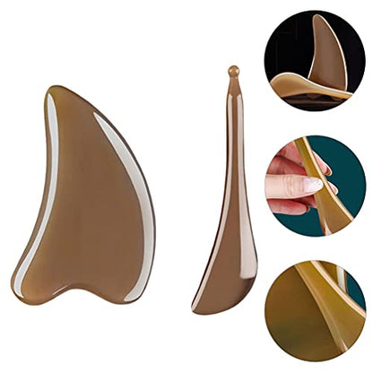 2Pcs GuaSha Scraping Massage Tool Buffalo Horn Guasha Board Massager Roller Scrapping Plate Chinese Acupuncture Roller Stick Trigger Point Treatment