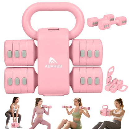 Abahub 2 in 1 Kettlebell & Dumbbell Set, Adjustable Dumbbell for Home Gym - color: Pink