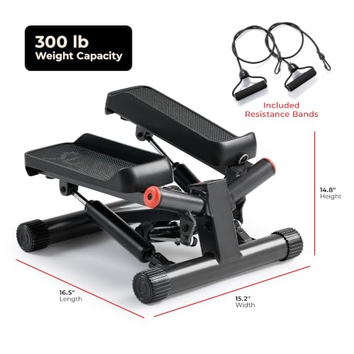Sunny Health & Fitness Twist Stair Stepper with Resistance Bands - color: Black Matte