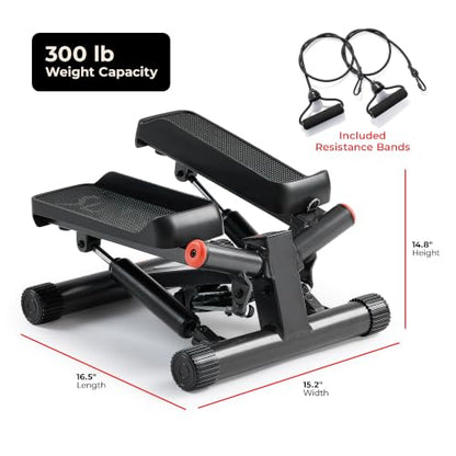 Sunny Health & Fitness Twist Stair Stepper with Resistance Bands - color: Black Matte