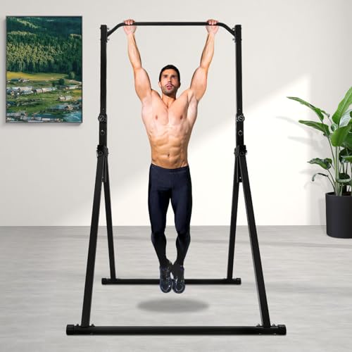 Foldable Pull Up Bar Multifunction Triangular Structure Pull Up Station with Height Adjustable, Load 440.92lbs, Power Tower Workout Dip Station for Home Gym Outdoor Strength Training (Bold Version)