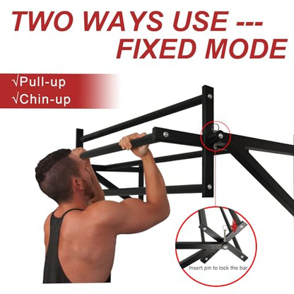 Wall Mounted Pull Up Bar and Dip Station, Heavy Duty Wall Mount Pull-up Chin Up Bar Multifunctional Home Gym Workout Indoor Exercise Equipment Support to 440 Lbs