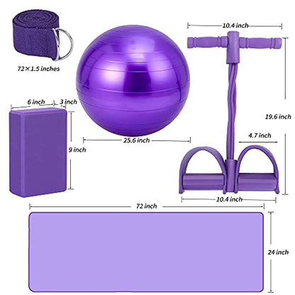 Yoga Mat Set for Beginners,Yoga Mat with Carrying Strap,Yoga Blocks 2 Pack with Yoga Strap,Yoga Ball,Ankle Puller,11-Piece Yoga Kits and Sets for Beginners,Yoga Starter Kit for Women Men