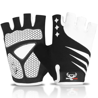BEAST RAGE Half Finger Cycling Gloves for Men Women, Gel Padded Anti-Slip Shock Absorbing Weight Lifting Gym Gloves Cycle Mountain Bike Gloves for MTB, Biking, Hiking - color: Grey