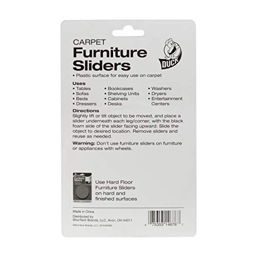 Duck Brand Plastic Carpet Furniture Sliders, 3.5 inch Width, Round, 4 Pack, Brown (284857) - size: 3-1/2 in. diameter / 4-pack, style: For Carpet