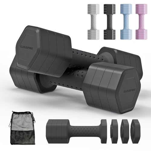 Adjustable Dumbbell Set of 2, 4 in 1 Free Weights Dumbbells Set, Hand Weights for Women at Home, 5 lb Dumbbells Set with Non-slip Comfort Handle for Home Gym Exercise Workout Training - color: Black