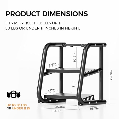 3 Tier Dumbbell Rack (600LB Max), Heavy Duty Weight Rack for Home Gym & Kettlebell Rack (Fits 50LB/11in Max), Compact Weight Rack, Dumbbell Storage Rack and Stand, Dumbbell Rack Stand Only