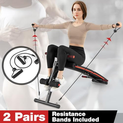 Goplus 7 in 1 Sit up Bench, Foldable Decline Incline Bench w/4 Position Adjustable Height & 2 Elastic Ropes for Strength Training, Curved AB Slant Board Workout Equipment for Home Gym Fitness, 330 LBS