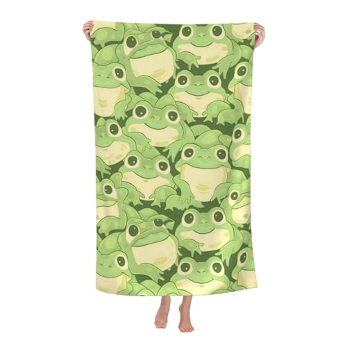 Cute Frog Beach Towel,32x52in Microfiber Quick Dry Adorable Cartoon Animal Green Bath Towels,Soft Lightweight Oversized Sand Free,for Travel Pool Swimming Gym Decor,Gifts - color: Frog