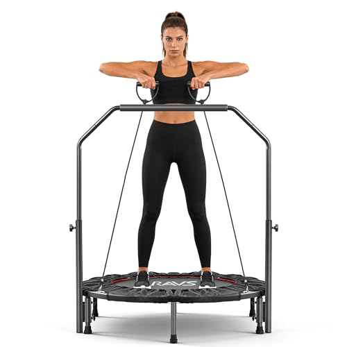 Foldable Mini Trampoline for Adults & Kids 40" Rebounder Trampoline with Adjustable Foam Bar for Indoor Workout Fitness