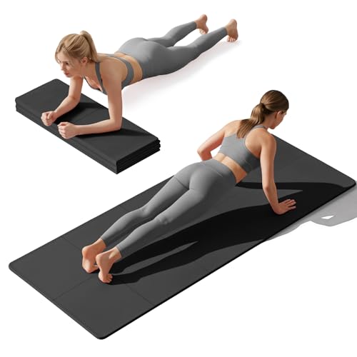 Foldable Yoga Mat Non Slip, Pilates Fitness Mats, 72" x 24" Extra Width ＆ Thick, Anti-Tear Exercise Mat with Carrying Strap and Bag, Workout Mats for Stretching,Yoga Studio,Gym or Home Workouts