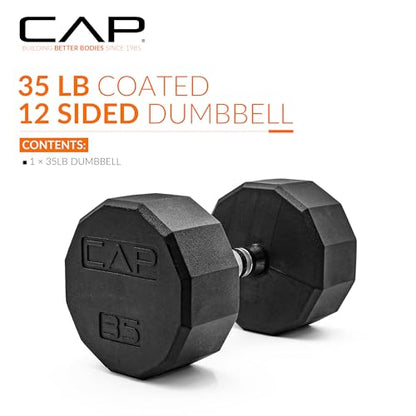 CAP Rubber Coated Dumbbell Weights, Free Weights for Home Gym Strength Training, Anti-Roll Hex Dumbbells with Black, Chrome & Comfort Grip Handles, Singles - size: 35 lb, style: 12-Sided - Chrome Handle