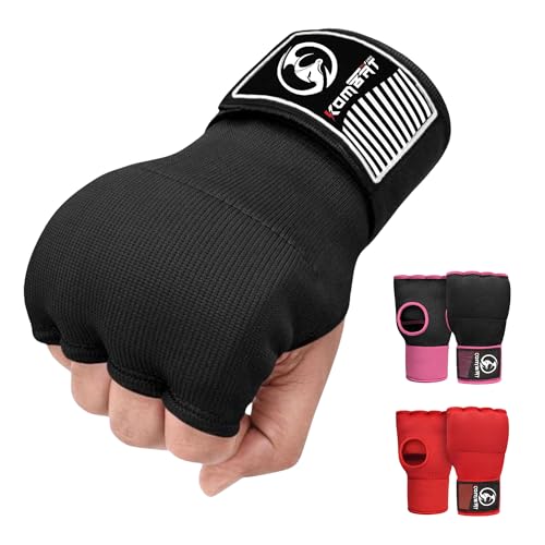 Kombat Gel Boxing Hand Wraps, Padded Inner Gloves for Men & Women, 75cm Quick Wrist Wraps, Knuckle & Wrist Protection for Muay Thai, MMA, Kickboxing, Martial Arts, Punching Training - color: Black, size: Small
