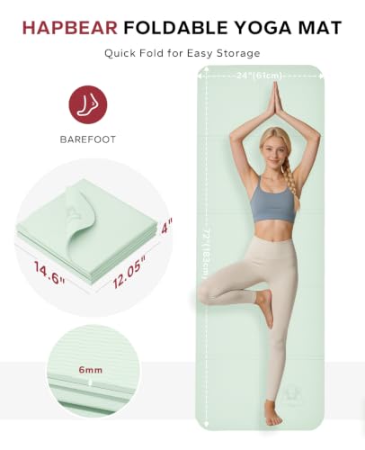 HAPBEAR Foldable Yoga Mat - 72"x24"x0.24" (6mm), Non-Slip TPE Exercise Mat - color: Green