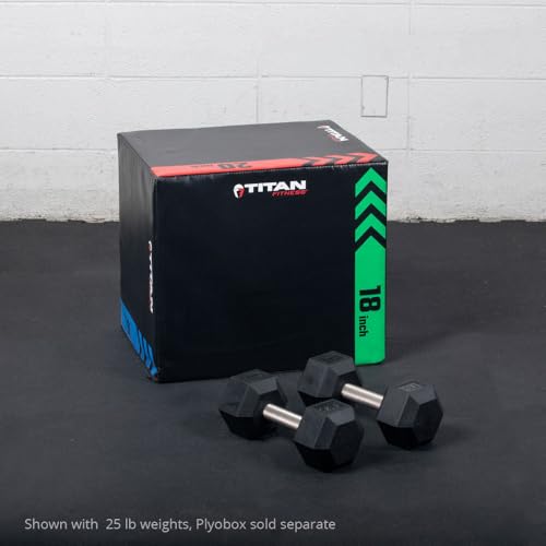 Titan Fitness Free Weights, Rubber Coated Hex Dumbbell, Straight Stainless Steel Handle, Strength Training, Full Body Workout - style: 110 pound Pair