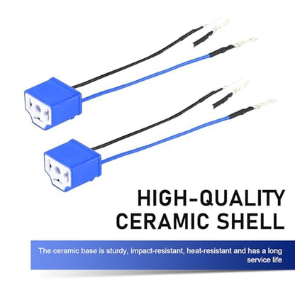 2 PCS H4 16AWG Wiring Harness Carlight Socket, Copper Core Ribbon Cable Connector with Terminal, Wider Ceramic Housing Triple Plug Base, Universal Lead-in Socket Female Plug Connector (Blue)