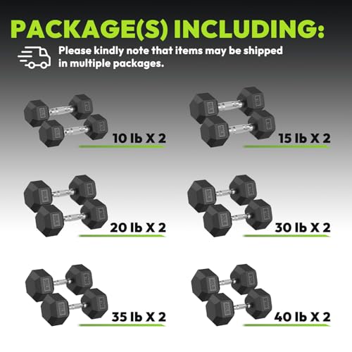 HANDBODE Rubber Coated Hex Dumbbell Set, 90-640 lb - size: 300 lb Set (Pair of 10, 15, 20, 30, 35, 40 lb)