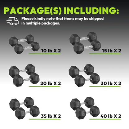 HANDBODE Rubber Coated Hex Dumbbell Set, 90-640 lb - size: 300 lb Set (Pair of 10, 15, 20, 30, 35, 40 lb)