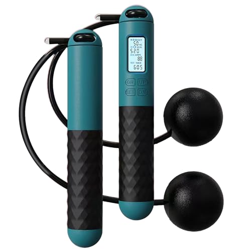 Cordless Jump Rope, Skipping Rope with Counter, Adjustable Digital Counting Ball-Weighted Jump Rope, Ropeless Jump Rope for Women Men Kids Exercise Fitness Training - color: army green