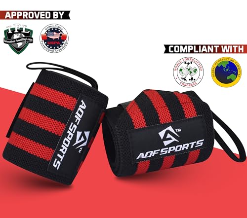 AQF Wrist Wraps for Weightlifting & Powerlifting, 18" USPA Approved (Pair) - color: Red & Black