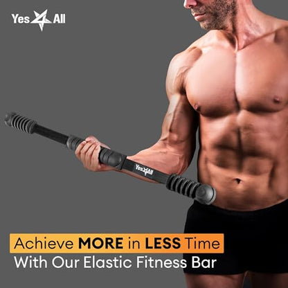 Yes4All Flex Bar, Elastic Fitness Bars with Strong Fiberglass & TPE Material, 2in1 Functional Exercise Bar, 9.5 inch Comfortable Grip, High Frequency Vibration Training, Strengthen Muscles & Burn Fat - color: B. Black - Upgraded