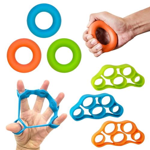 Hand Grip Strengthener Rings Kit - Finger Stretcher Resistance Bands for Hand Exercise, Rehab, Arthritis Relief, Stress & Anxiety Fidget Tool, Set of 3