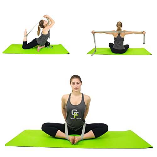 Yoga Strap, Friction-Less Easy-Feed Buckle, Super Soft Cotton/Polyester Blend Webbing, Free eGuide. (8 Feet) - color: Grey