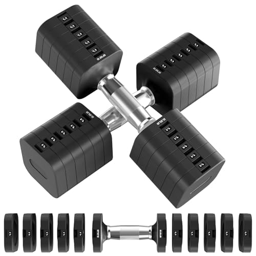 Hezeyferg 30.8LB Adjustable Dumbbell Set, Each Adjustable Weight Dumbbell with 6 Levels 4.4/6.6/8.8/11/13.2/15.4lb, Hand Weights Set for Men/Women Home Gym Exercise Workout - color: Black